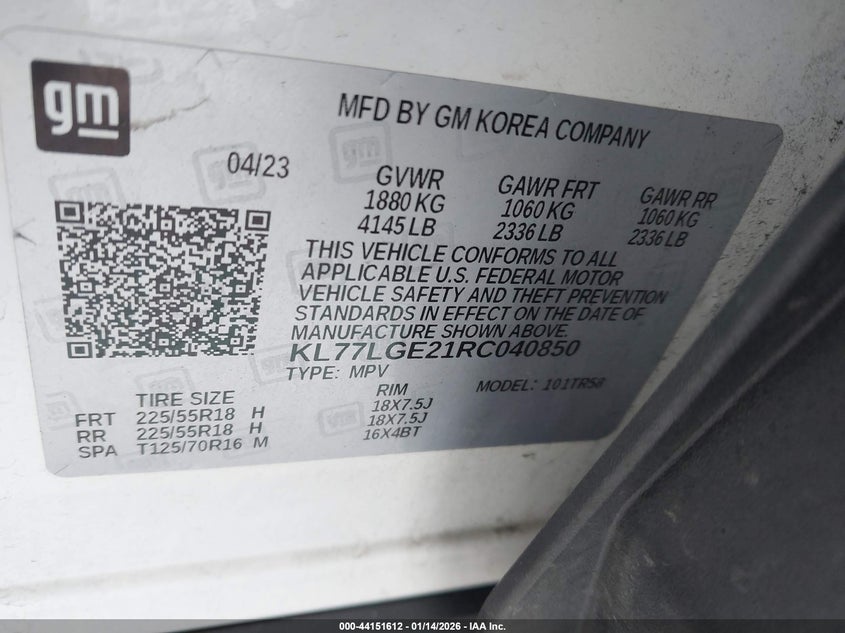 VIN KL77LGE21RC040850 2024 CHEVROLET TRAX FWD 1RS