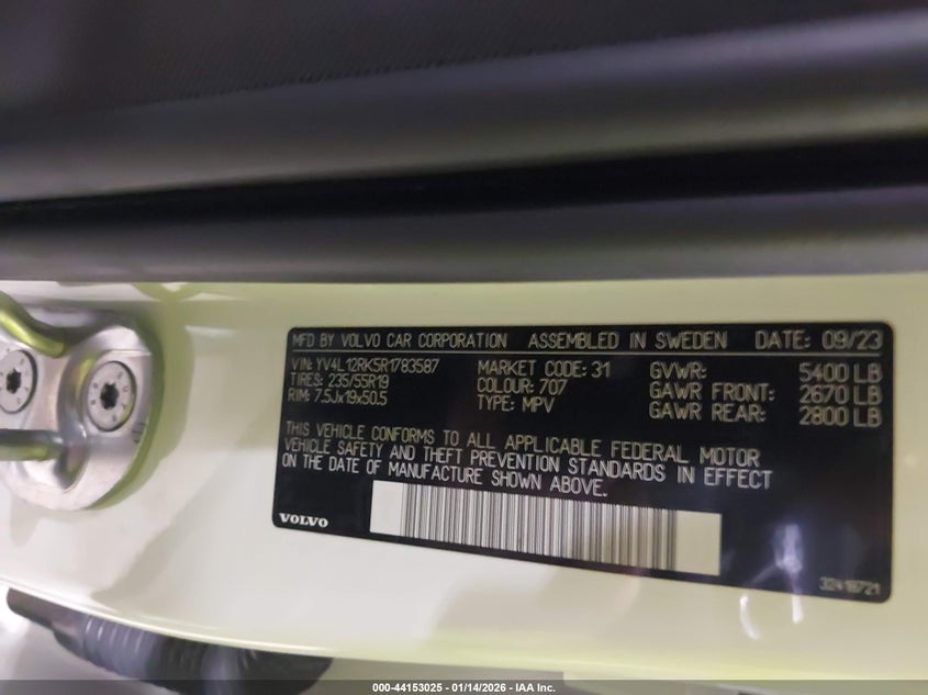 2024 Volvo Xc60 B5 Core Dark Theme VIN: YV4L12RK5R1783587 Lot: 44153025