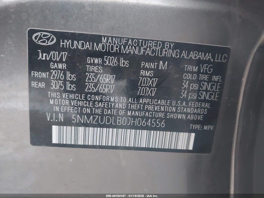 VIN 5NMZUDLB0JH064556 2018 HYUNDAI SANTA FE SPORT 2.4L