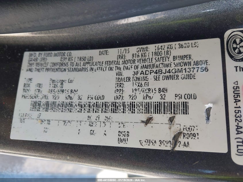 2016 Ford Fiesta Se VIN: 3FADP4BJ4GM137756 Lot: 44155050