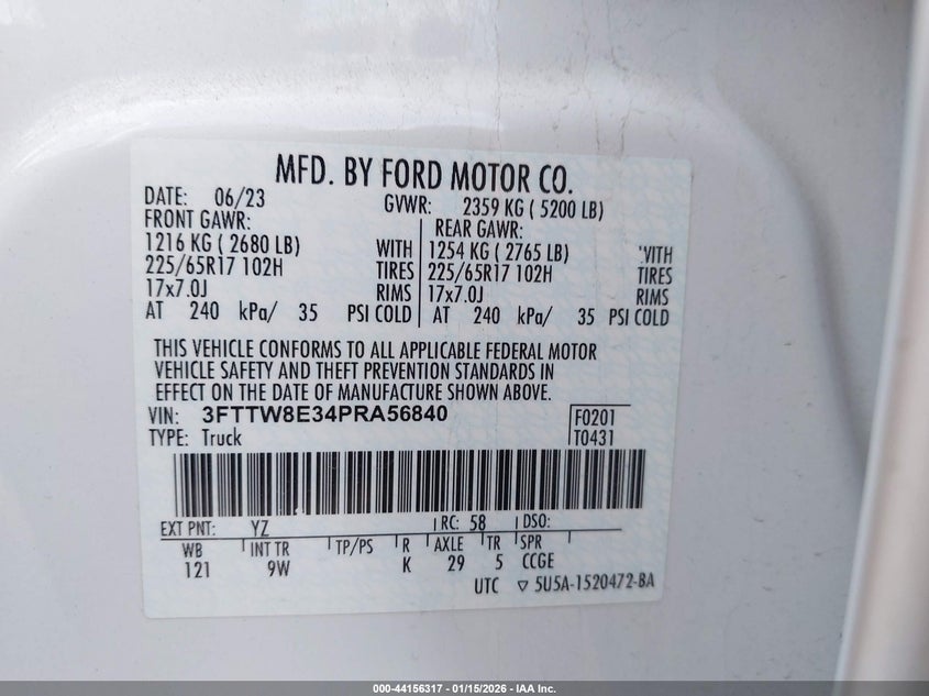 2023 FORD MAVERICK 2.5L I-4 DOHC, VVT, (VIN: 3FTTW8E34PRA56840
