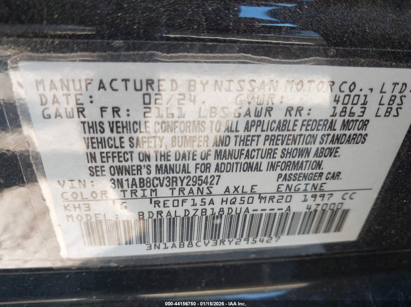 2024 NISSAN SENTRA 2.0L I-4 DI, DOHC, V(VIN: 3N1AB8CV3RY295427