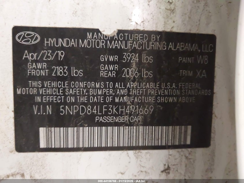 2019 Hyundai Elantra Sel VIN: 5NPD84LF3KH491669 Lot: 44156766