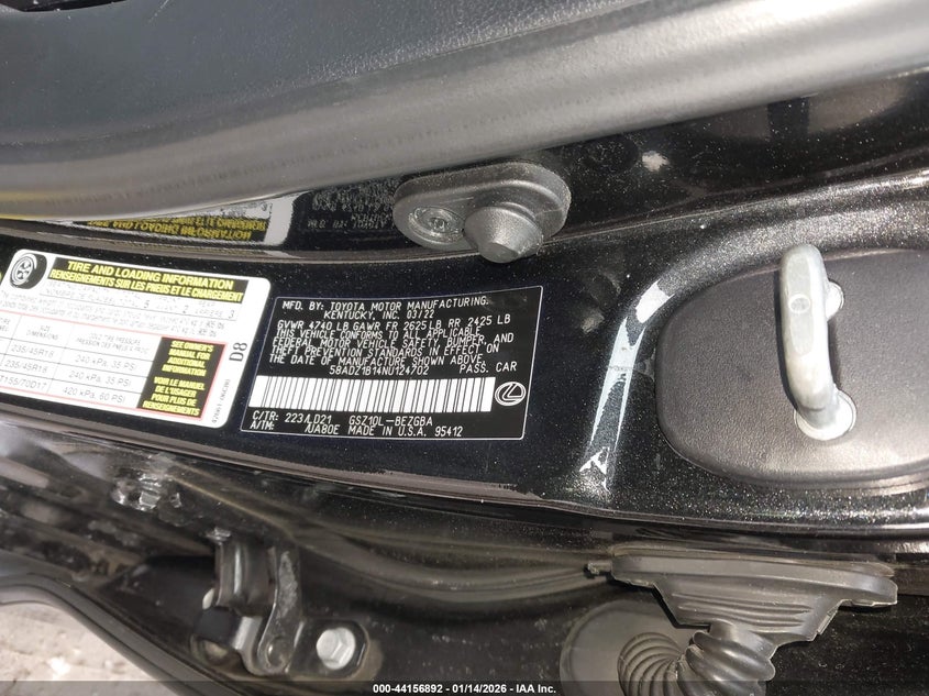 2022 Lexus Es 350 VIN: 58ADZ1B14NU124702 Lot: 44156892