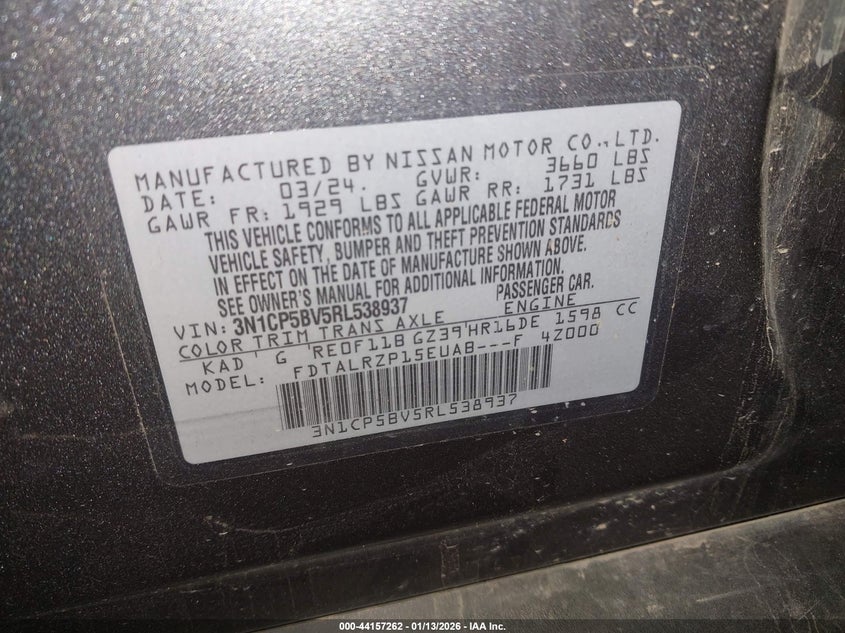 2024 Nissan Kicks S Xtronic Cvt VIN: 3N1CP5BV5RL538937 Lot: 44157262