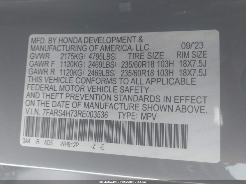2024 HONDA CR-V 1.5L I-4 DI, DOHC, V(VIN: 7FARS4H73RE003536