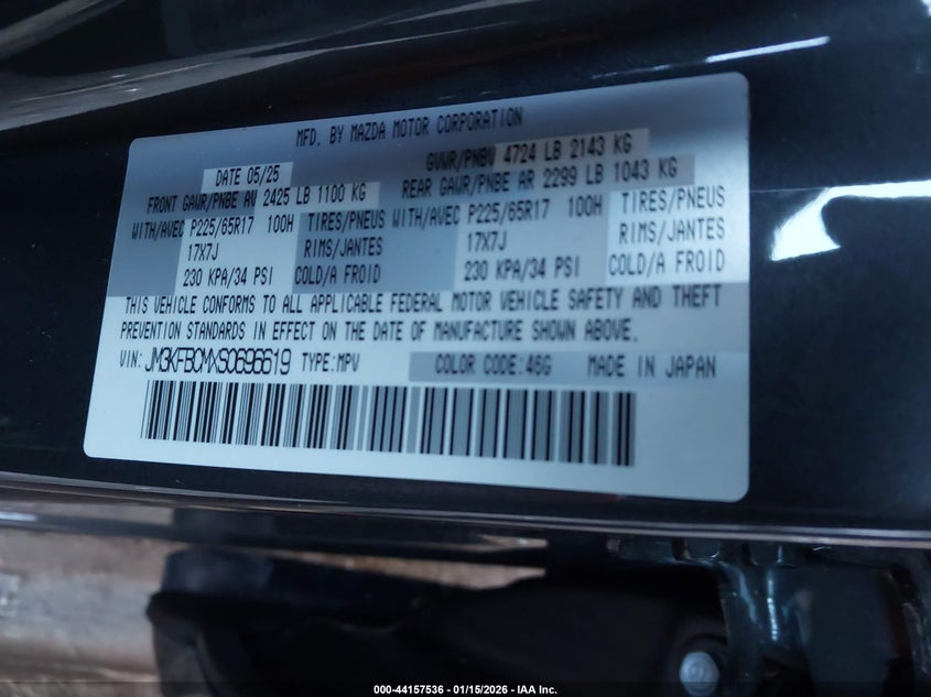 2025 MAZDA CX-5 2.5L I-4 DI, DOHC, V(VIN: JM3KFBCMXS0696619