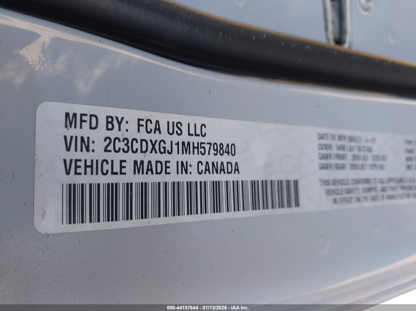 2021 DODGE CHARGER 6.4L V-8 , 485HP(VIN: 2C3CDXGJ1MH579840