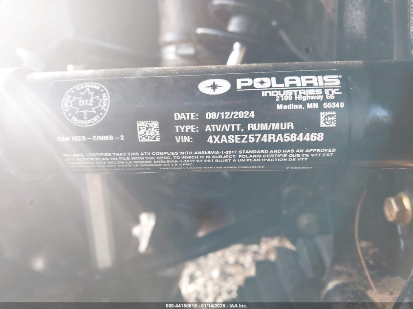 2024 Polaris Sportsman 570 Premium VIN: 4XASEZ574RA584468 Lot: 44158615