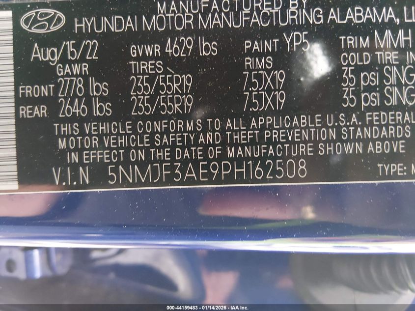 2023 Hyundai Tucson Sel VIN: 5NMJF3AE9PH162508 Lot: 44159483