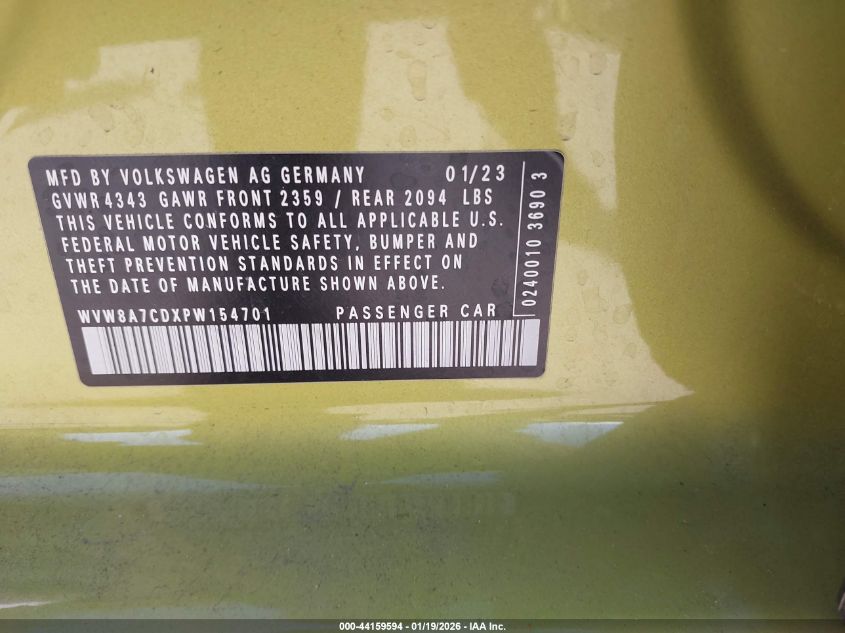 2023 Volkswagen Golf Gti 2.0T 40Th Anniversary Edition VIN: WVW8A7CDXPW154701 Lot: 44159594