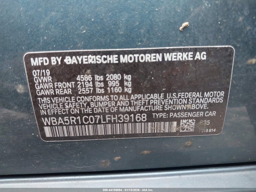 VIN WBA5R1C07LFH39168 2020 BMW 330I