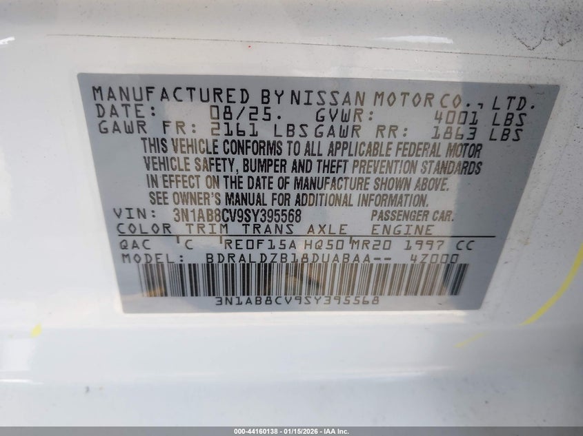VIN 3N1AB8CV9SY395568 2025 NISSAN SENTRA SV