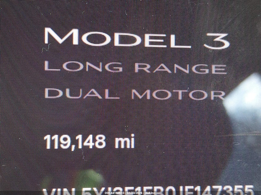 2018 Tesla Model 3 Long Range/Performance VIN: 5YJ3E1EB0JF147355 Lot: 44160683