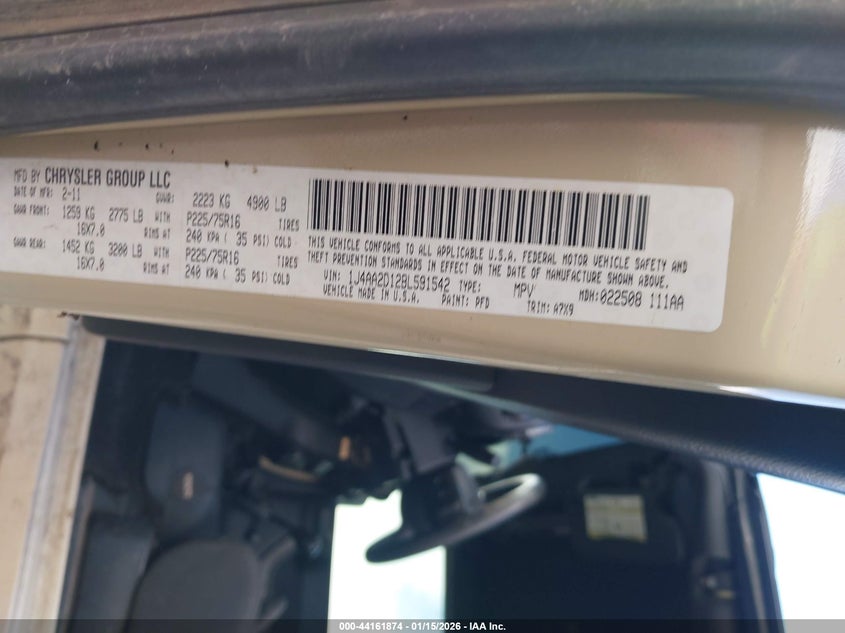 2011 Jeep Wrangler Sport VIN: 1J4AA2D12BL591542 Lot: 44161874