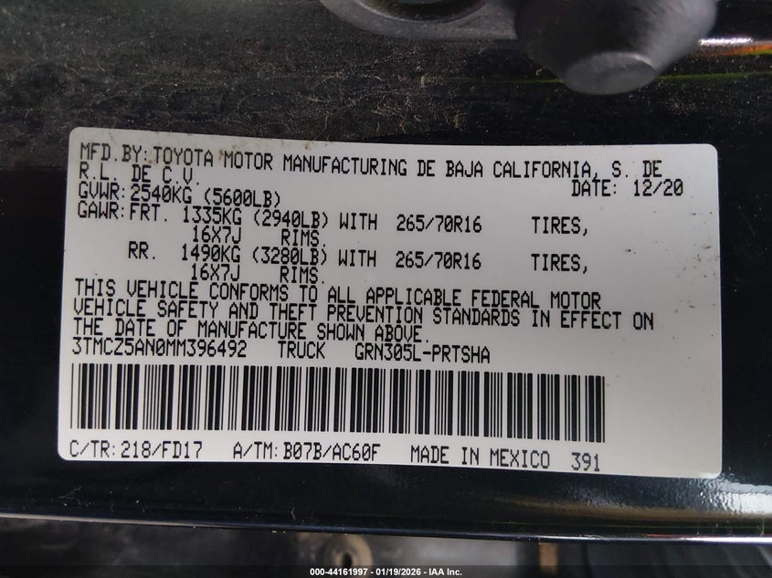 VIN 3TMCZ5AN0MM396492 2021 TOYOTA TACOMA TRD OFF-ROAD