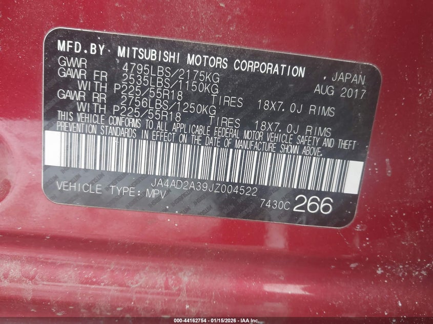 VIN JA4AD2A39JZ004522 2018 MITSUBISHI OUTLANDER ES