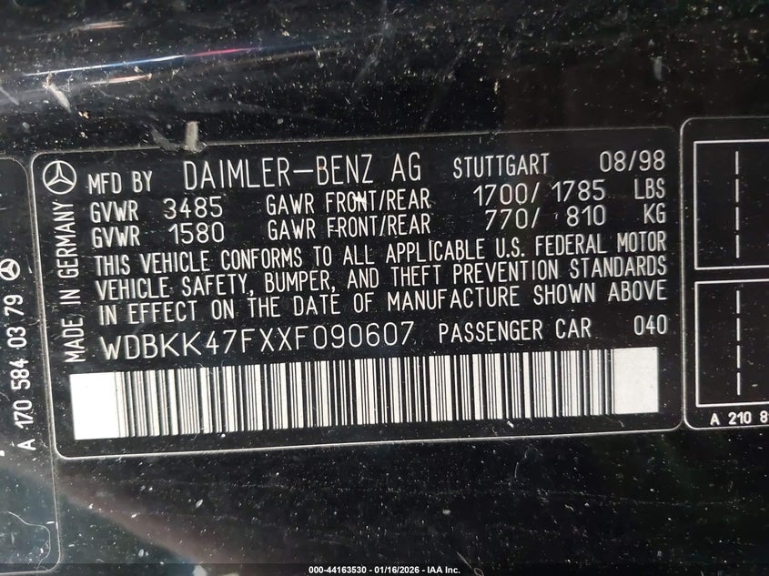 1999 Mercedes-Benz Slk 230 Kompressor VIN: WDBKK47FXXF090607 Lot: 44163530