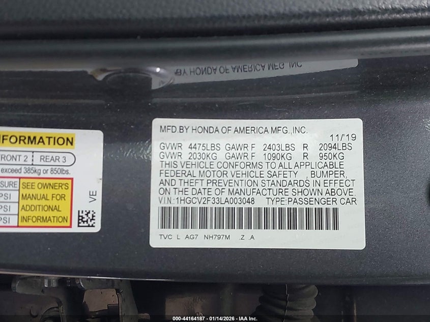 VIN 1HGCV2F33LA003048 2020 HONDA ACCORD SPORT