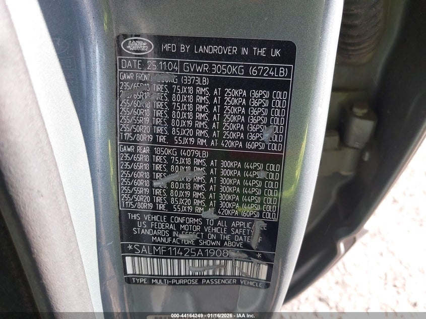 2005 Land Rover Range Rover Hse VIN: SALMF11425A190854 Lot: 44164249