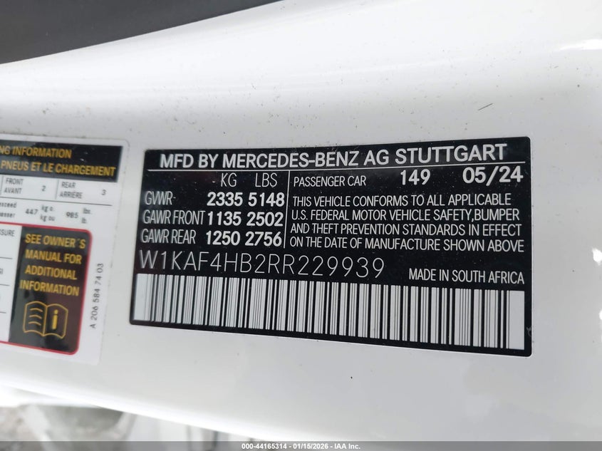 VIN W1KAF4HB2RR229939 2024 MERCEDES-BENZ C 300