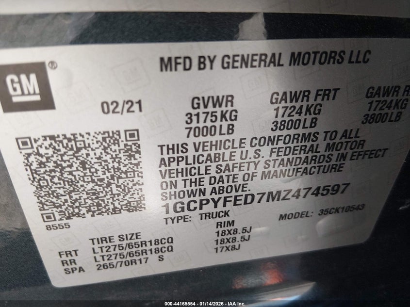 2021 Chevrolet Silverado K1500 Lt Trail Boss VIN: 1GCPYFED7MZ474597 Lot: 44165554