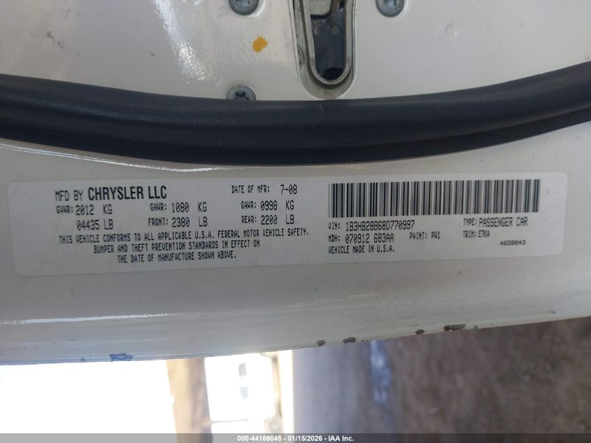 2008 Dodge Caliber Se VIN: 1B3HB28B68D770997 Lot: 44166045