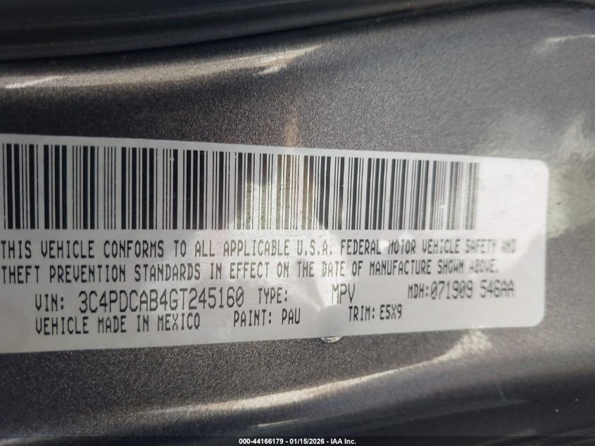 2016 Dodge Journey Se VIN: 3C4PDCAB4GT245160 Lot: 44166179