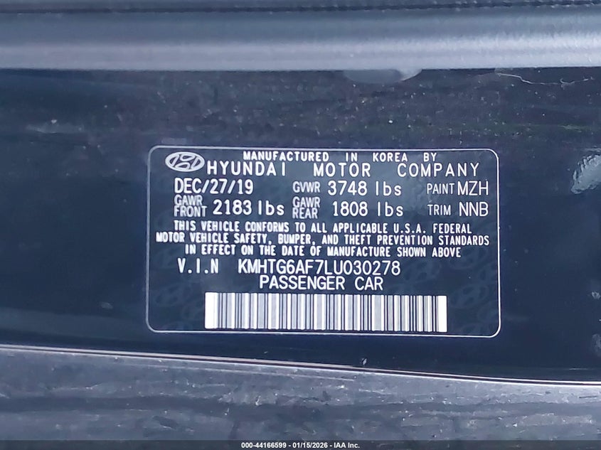 2020 Hyundai Veloster 2.0 VIN: KMHTG6AF7LU030278 Lot: 44166599