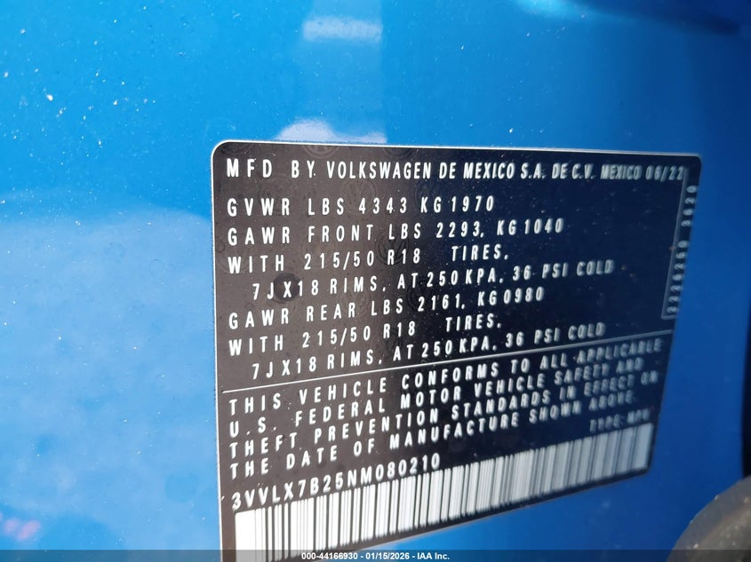 VIN 3VVLX7B25NM080210 2022 VOLKSWAGEN TAOS 1.5T SE