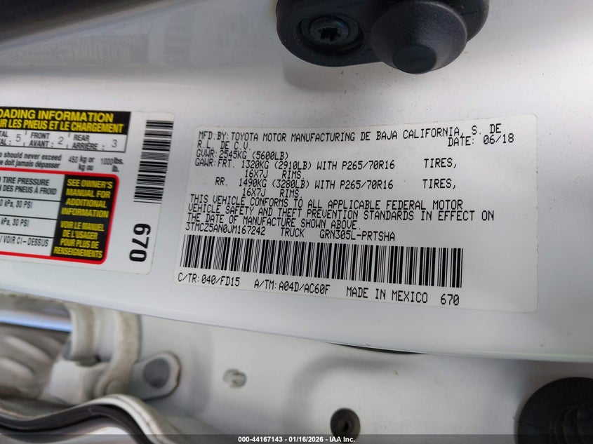 VIN 3TMCZ5AN0JM167242 2018 TOYOTA TACOMA TRD OFF ROAD
