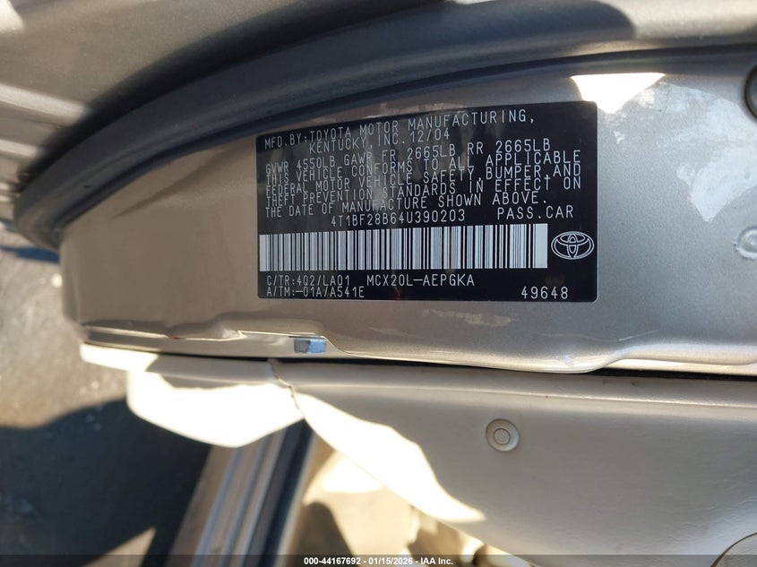 2004 Toyota Avalon Xls VIN: 4T1BF28B64U390203 Lot: 44167692