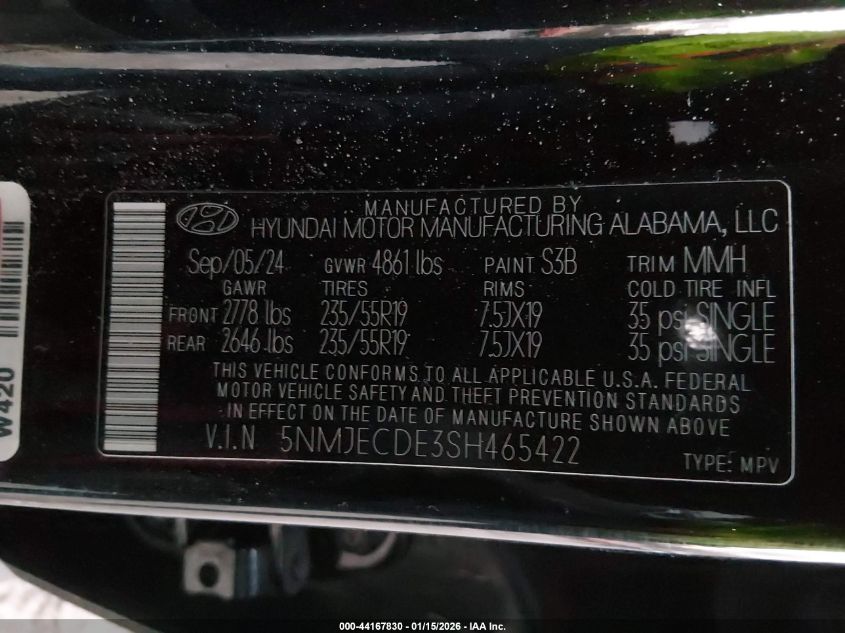 2025 Hyundai Tucson Limited VIN: 5NMJECDE3SH465422 Lot: 44167830