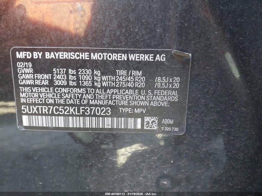 2019 BMW X3 Sdrive30I VIN: 5UXTR7C52KLF37023 Lot: 44168112