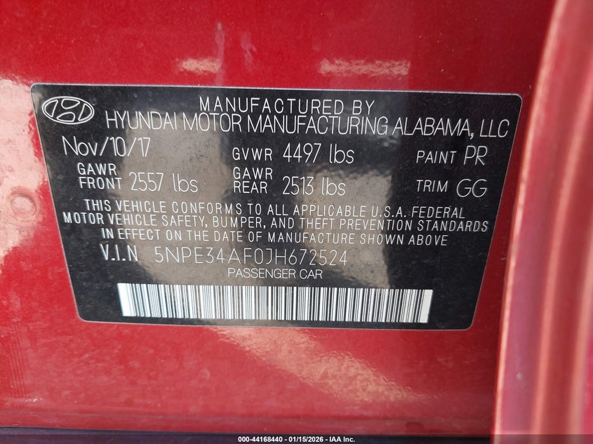 VIN 5NPE34AF0JH672524 2018 HYUNDAI SONATA LIMITED
