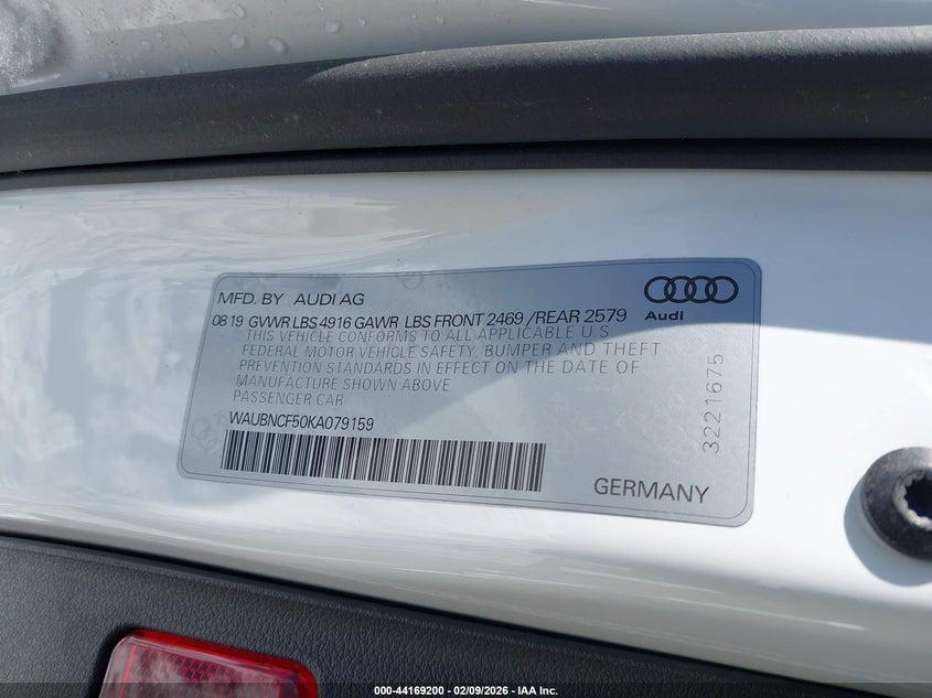 2019 Audi A5 45 Premium VIN: WAUBNCF50KA079159 Lot: 44169200