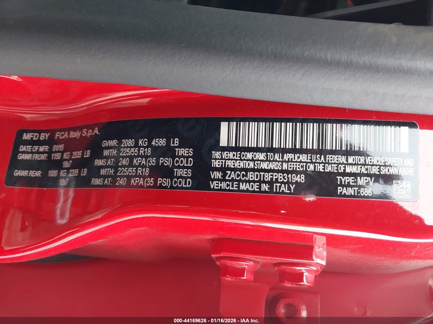 2015 Jeep Renegade Limited VIN: ZACCJBDT8FPB31948 Lot: 44169626