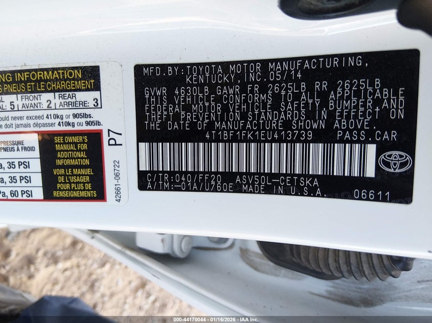 2014 Toyota Camry Se VIN: 4T1BF1FK1EU413739 Lot: 44170044