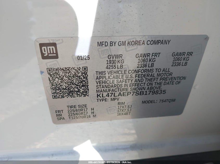 2025 Buick Envista Preferred Fwd VIN: KL47LAEP7SB179835 Lot: 44170187