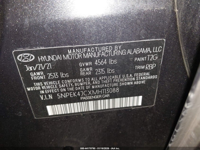 VIN 05NPEK4JCXMH11308 2021 HYUNDAI SONATA N LINE