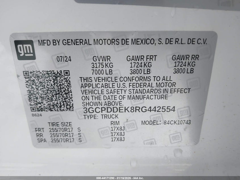VIN 3GCPDDEK8RG442554 2024 CHEVROLET SILVERADO 1500 4WD  STANDARD BED LT