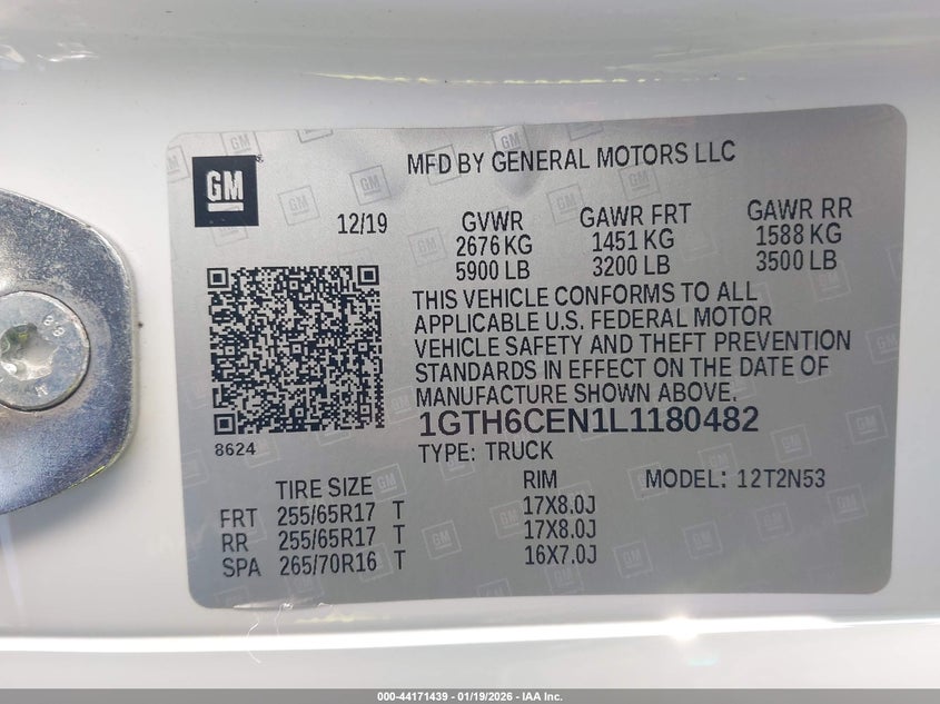 VIN 1GTH6CEN1L1180482 2020 GMC CANYON 4WD SLE