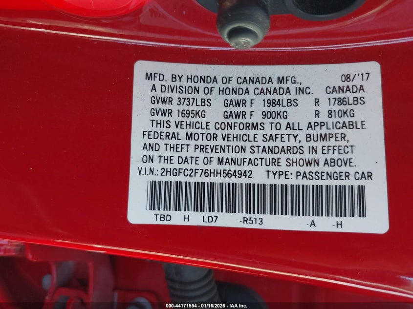 2017 HONDA CIVIC SEDAN 2.0L I-4 DOHC, VVT, 158HP
