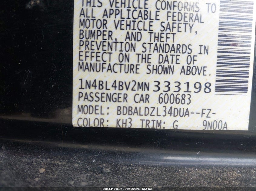 VIN 1N4BL4BV2MN333198 2021 NISSAN ALTIMA S FWD