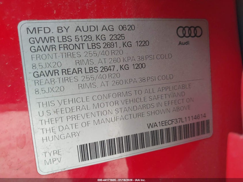 2020 Audi Q3 Premium Plus 45 Tfsi S Line Quattro Tiptronic VIN: WA1EECF37L1114614 Lot: 44171605