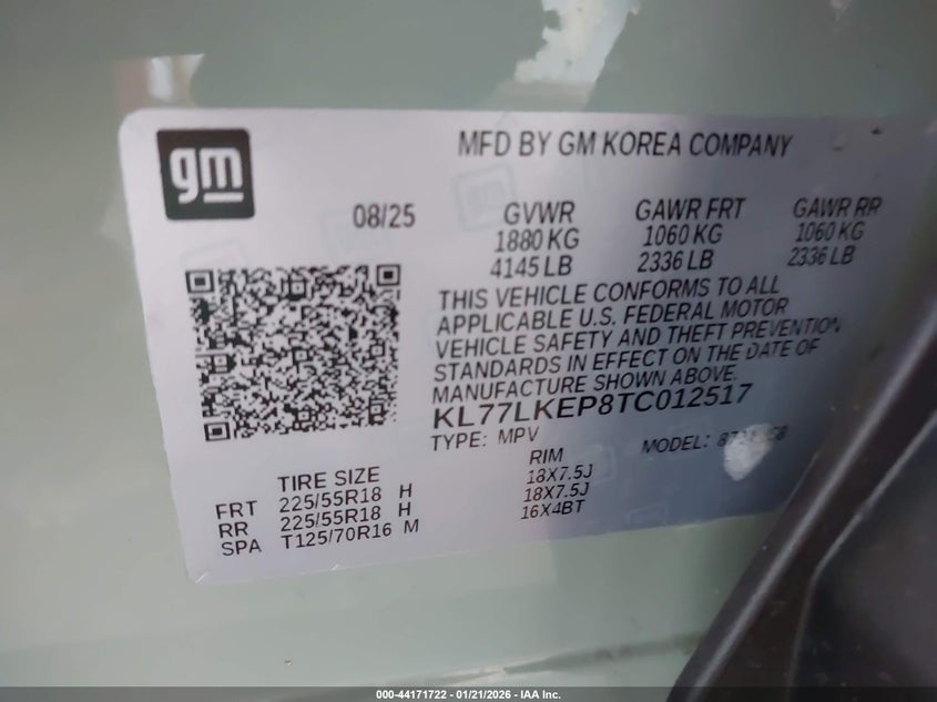 VIN KL77LKEP8TC012517 2026 CHEVROLET TRAX FWD ACTIV