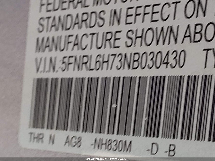 2022 Honda Odyssey Ex-L VIN: 5FNRL6H73NB030430 Lot: 44171846