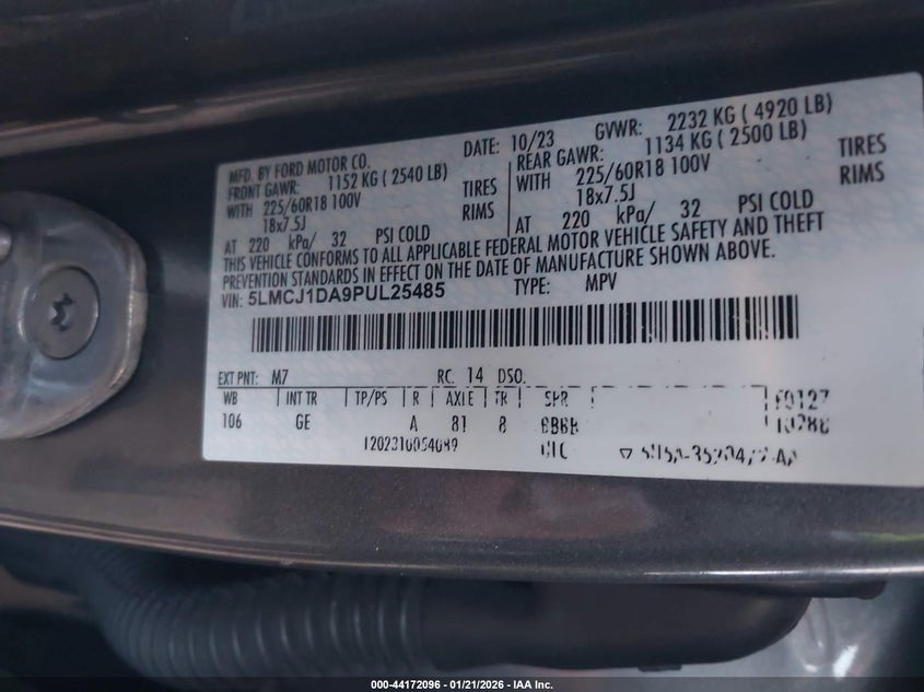 VIN 5LMCJ1DA9PUL25485 2023 LINCOLN CORSAIR STANDARD