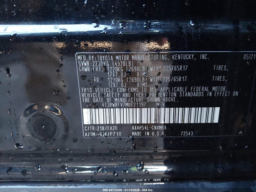 VIN 4T3RWRFV7MU021197 2021 TOYOTA RAV4 HYBRID XLE