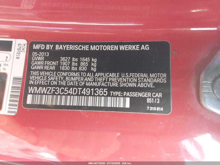 2013 Mini Clubman Cooper VIN: WMWZF3C54DT491365 Lot: 44172538